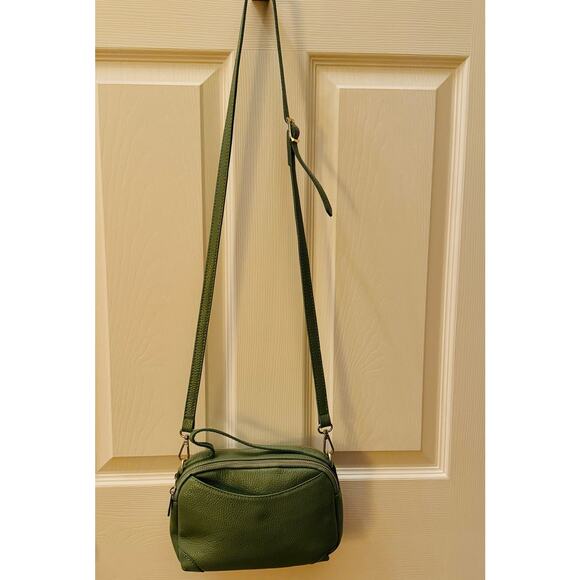 ISADORO Genuine Pebbled Italian Leather Olive Green Double Zipper Crossbody Bag - Picture 3 of 12